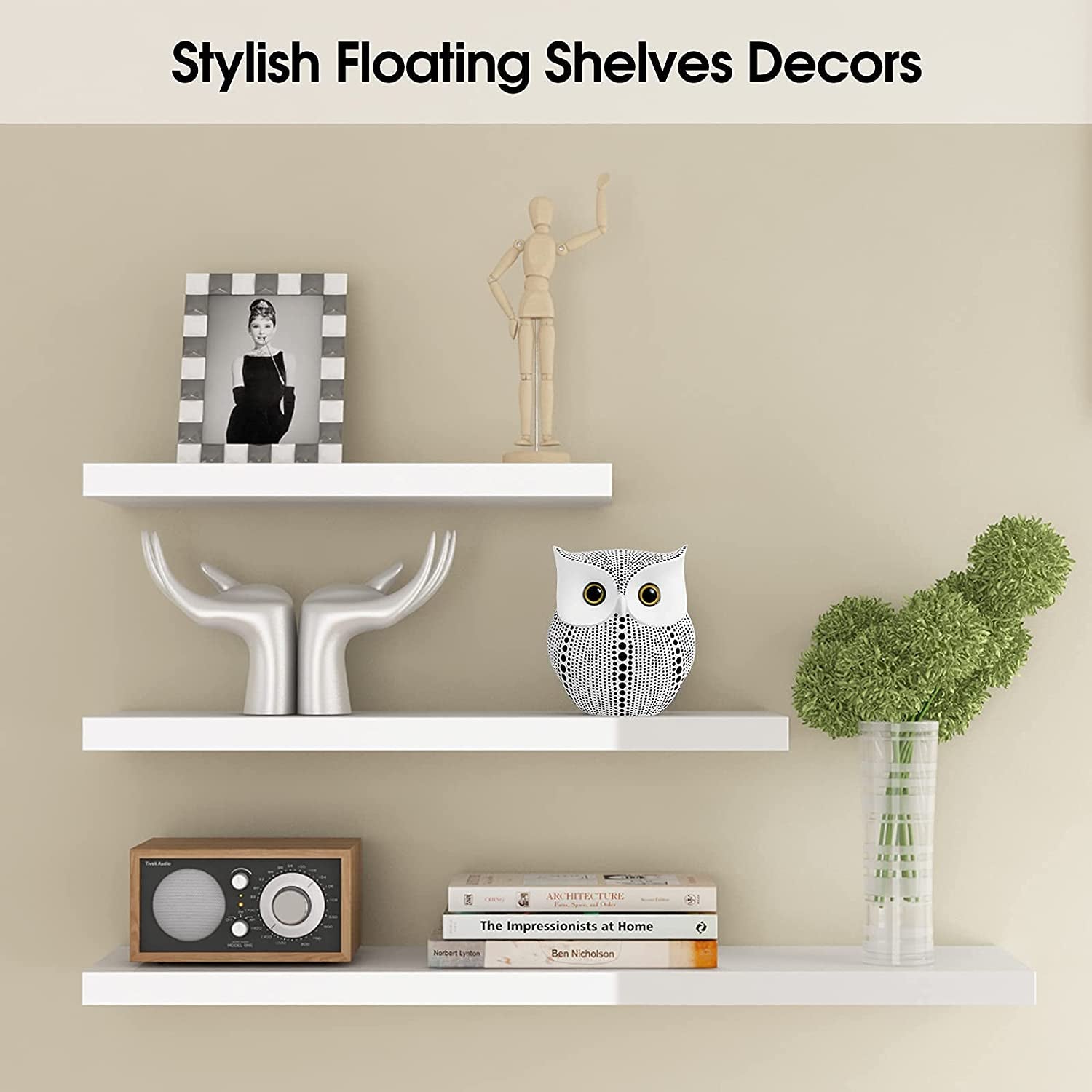 Owl Statue for Home Decor Accents Living Room Office Bedroom Kitchen Laundry House Apartment Dorm Bar,  Little Crafted Buhos Decoration for Shelf Table Decor, BFF Gifts for Owls Lovers (White)